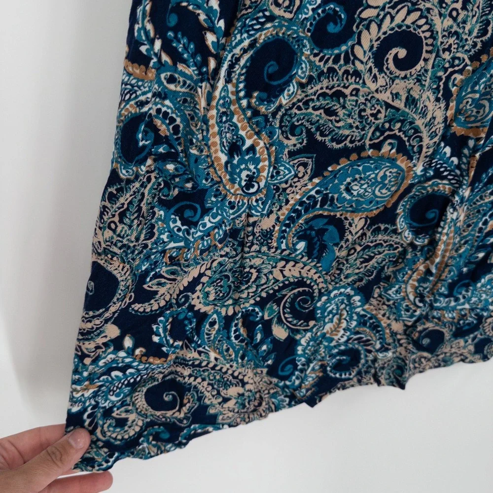Boho Paisley Midi Skirt Womens L Blue Hippie Festival Flowy Summer‎ Retro 70s